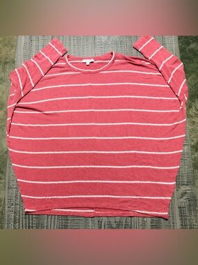 Francesca's Collections Coral and White Striped Long Sleeve Sweater Top